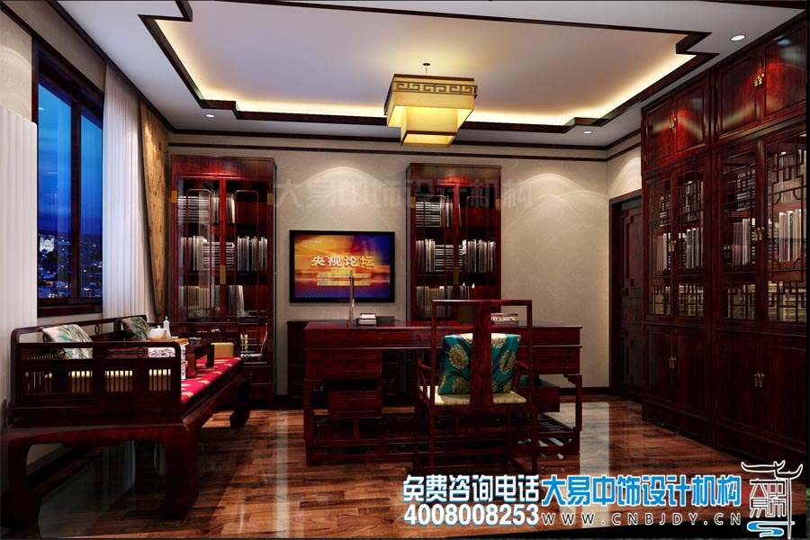 書房簡約中式設計裝修效果圖